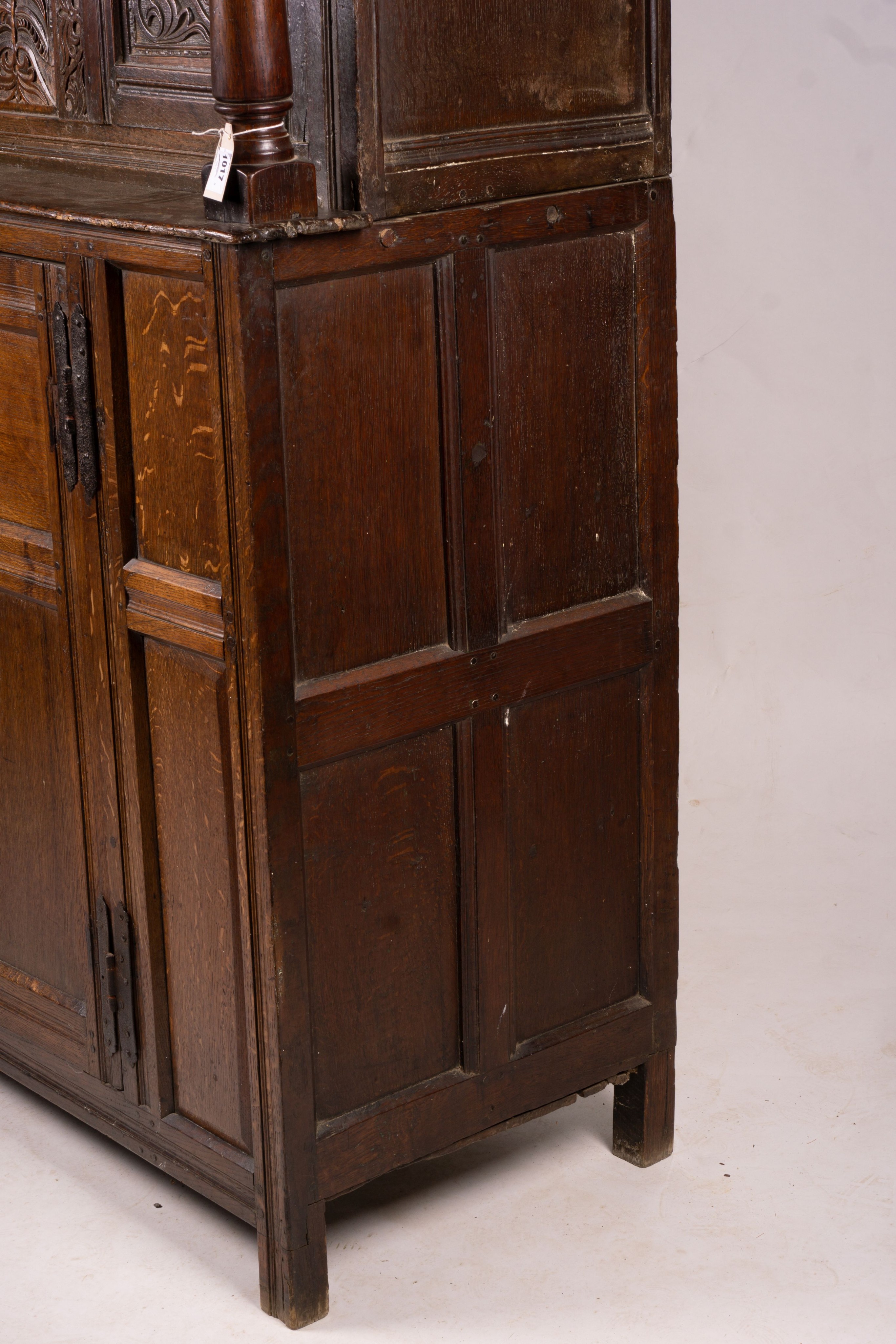 An early 18th century oak court cupboard, width 128cm, depth 59cm, height 172cm